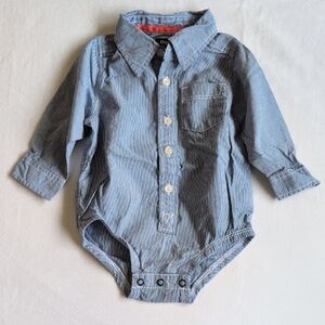 oshkosh b'gosh striped button down collared bodysuit blue cotton 12 months baby